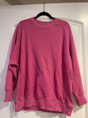 aerie Oversized Crewneck Sweater in Hot Pink